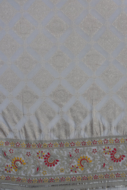 Banarasi Tissue Brocade Fabric with Floral Embroidery and Mirror Accents
