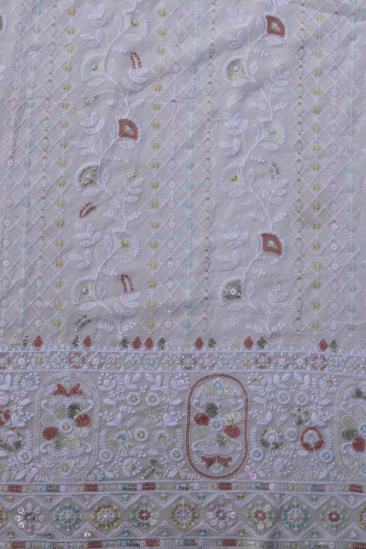 Luxurious Embroidered Sequin Fabric with Ornate Border