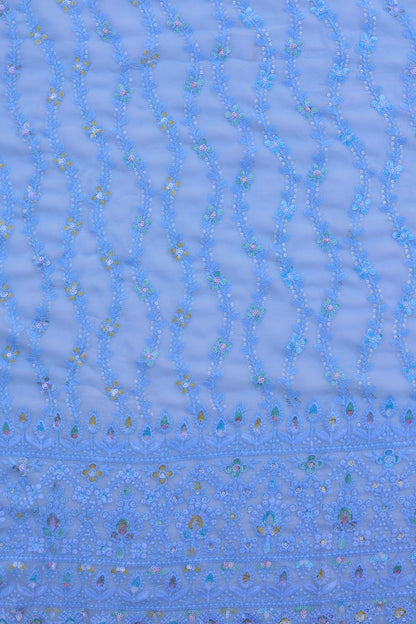 Vertical Floral Sequin Embroidered Fabric with Ornate Border