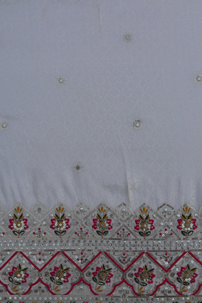 Banarasi Tissue Brocade Fabric with Floral Embroidery and Colorful Border