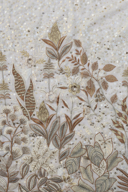 Ivory Gold Sequin Embroidered Fabric Elegant Embroidery Fabric