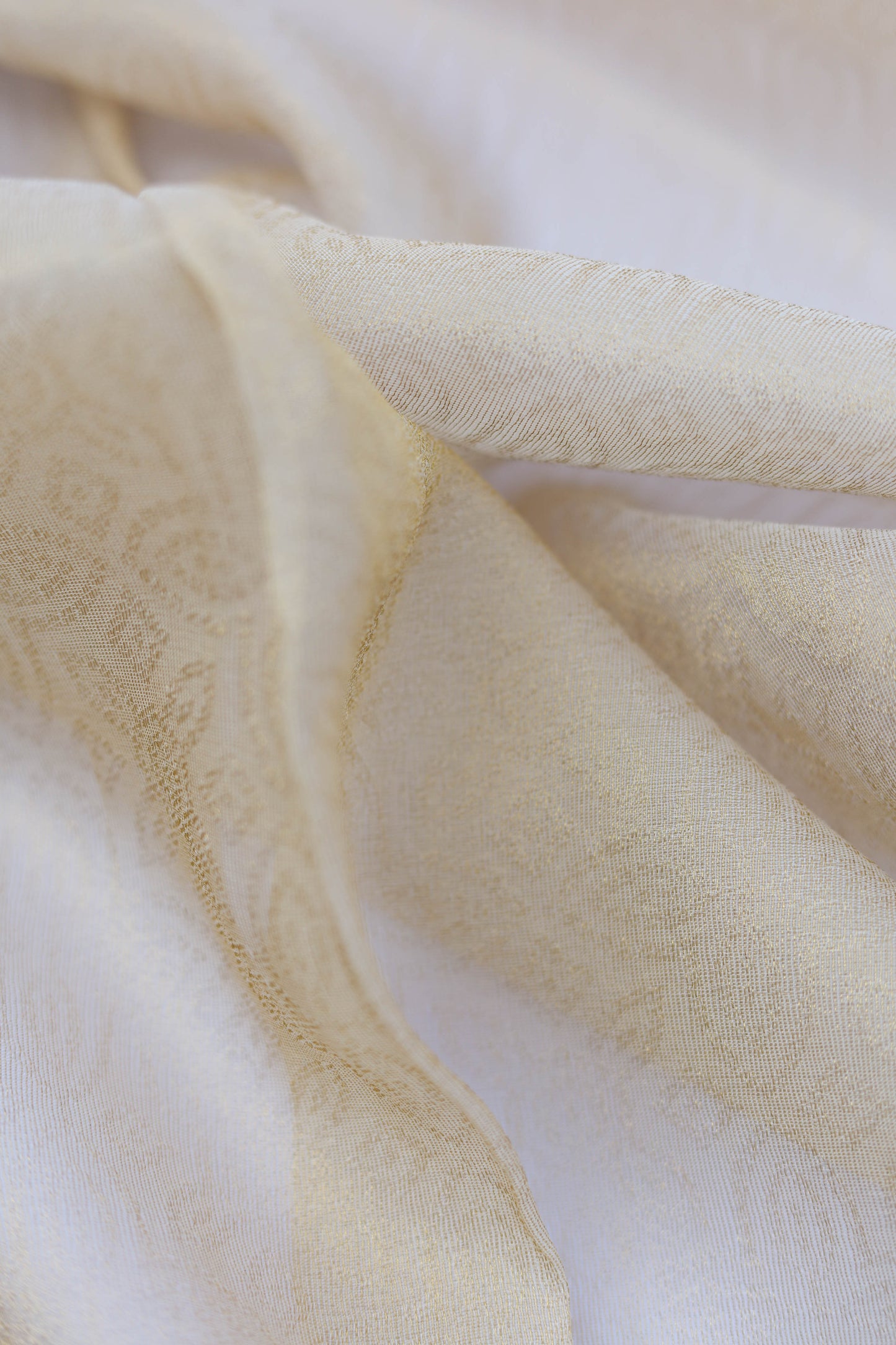 Pure Tissue Organza Floral Brocade Fabric with Self Pattern and Lustrous Sheen