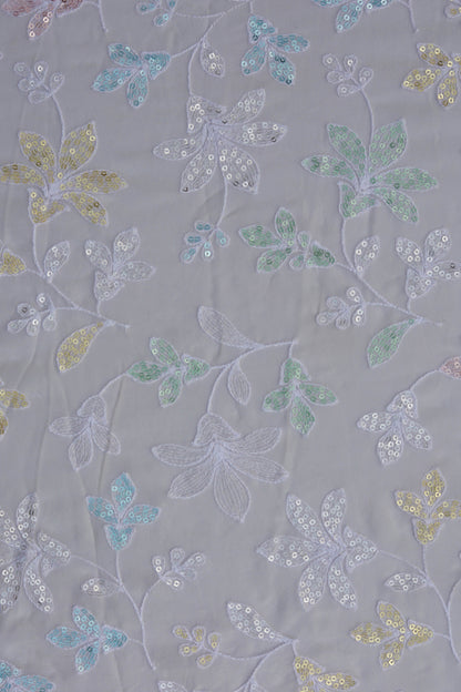 Pastel Floral Embroidered Sequin Fabric