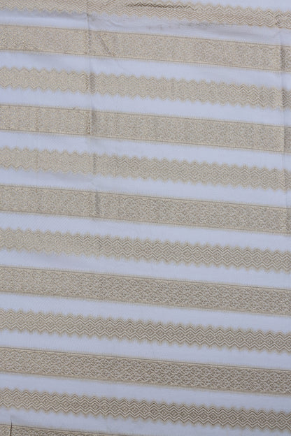 Striped Russian Silk Lehriya Brocade Fabric with Metallic Gold Detailing