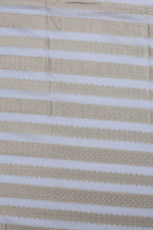 Striped Russian Silk Lehriya Brocade Fabric with Metallic Gold Detailing