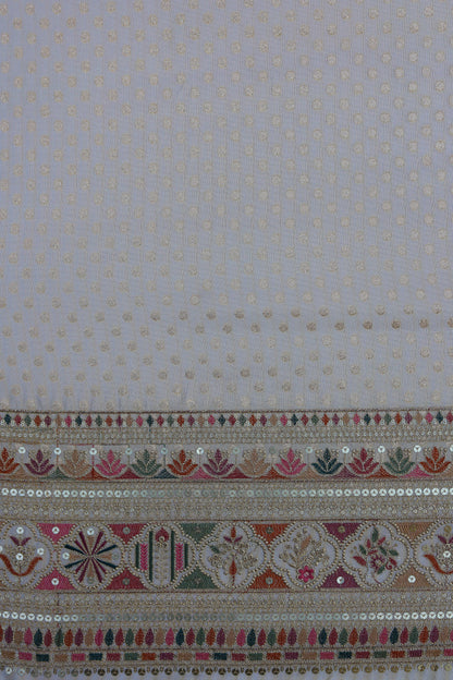 Pure Banarasi Tissue Brocade Fabric with Embroidered Polka Dots and Sequined Border