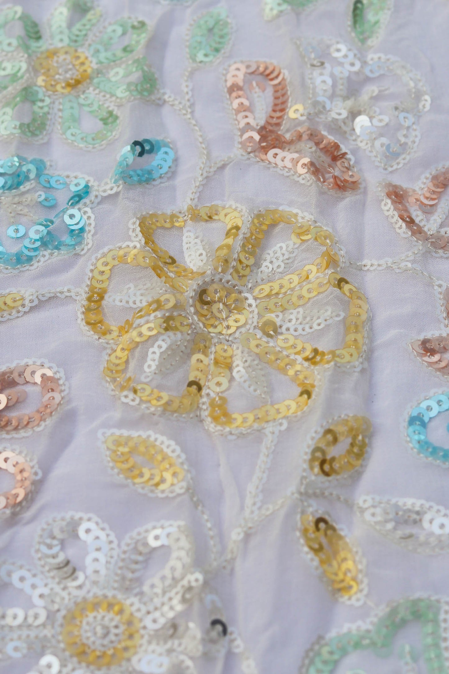 Multi-Tone Floral Embroidered Sequin Fabric