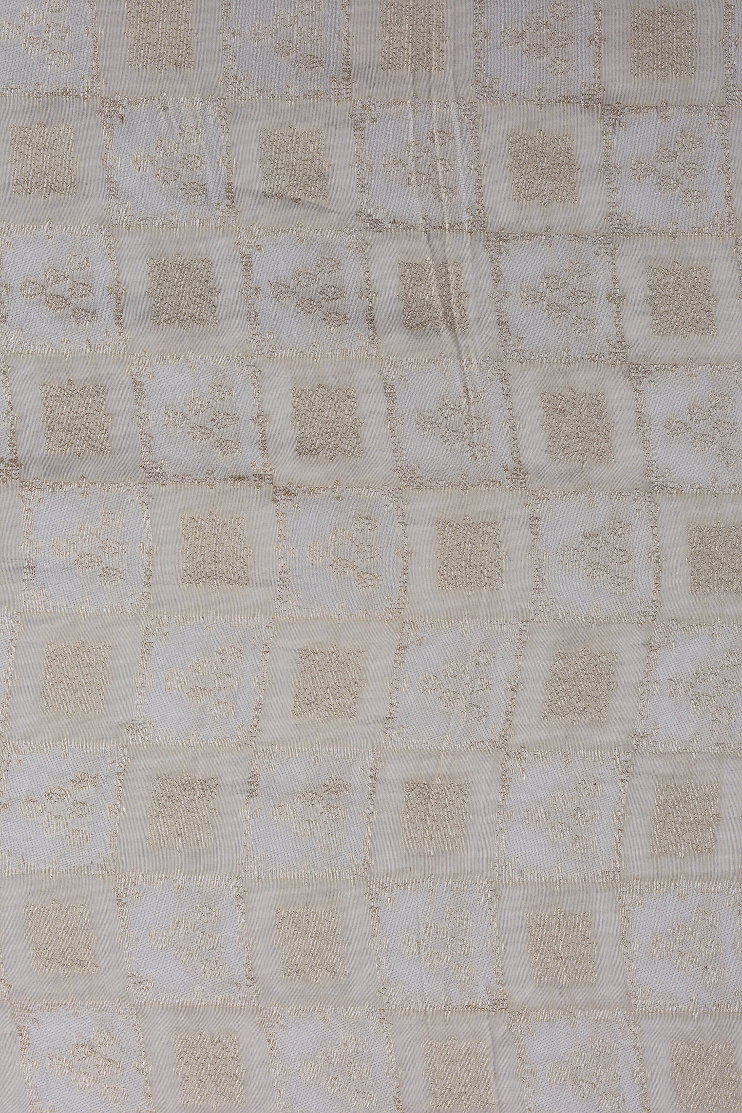 Golden Checkered Embossed Brocade Fabric