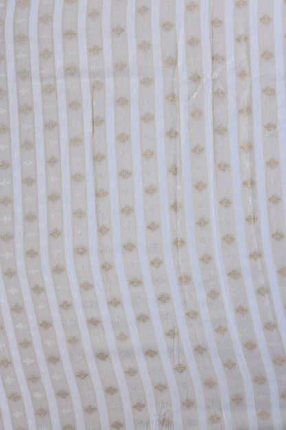Pure Tissue Lining Butti Brocade Fabric with Golden Stripes and Delicate Diamond Patterns