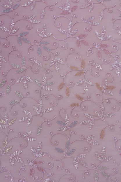 Embroidered Sequin Leafy Vine Design Fabric