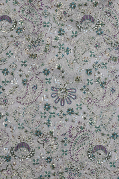 Multicolor Paisley Embroidered Fabric with Sequin Highlights