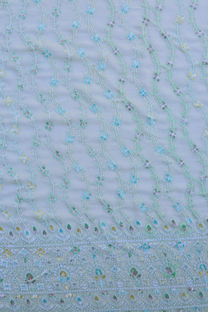 Vertical Floral Sequin Embroidered Fabric with Ornate Border
