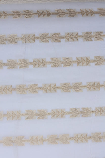 White Russian Silk Lehriya Fabric with Golden Arrow Motif