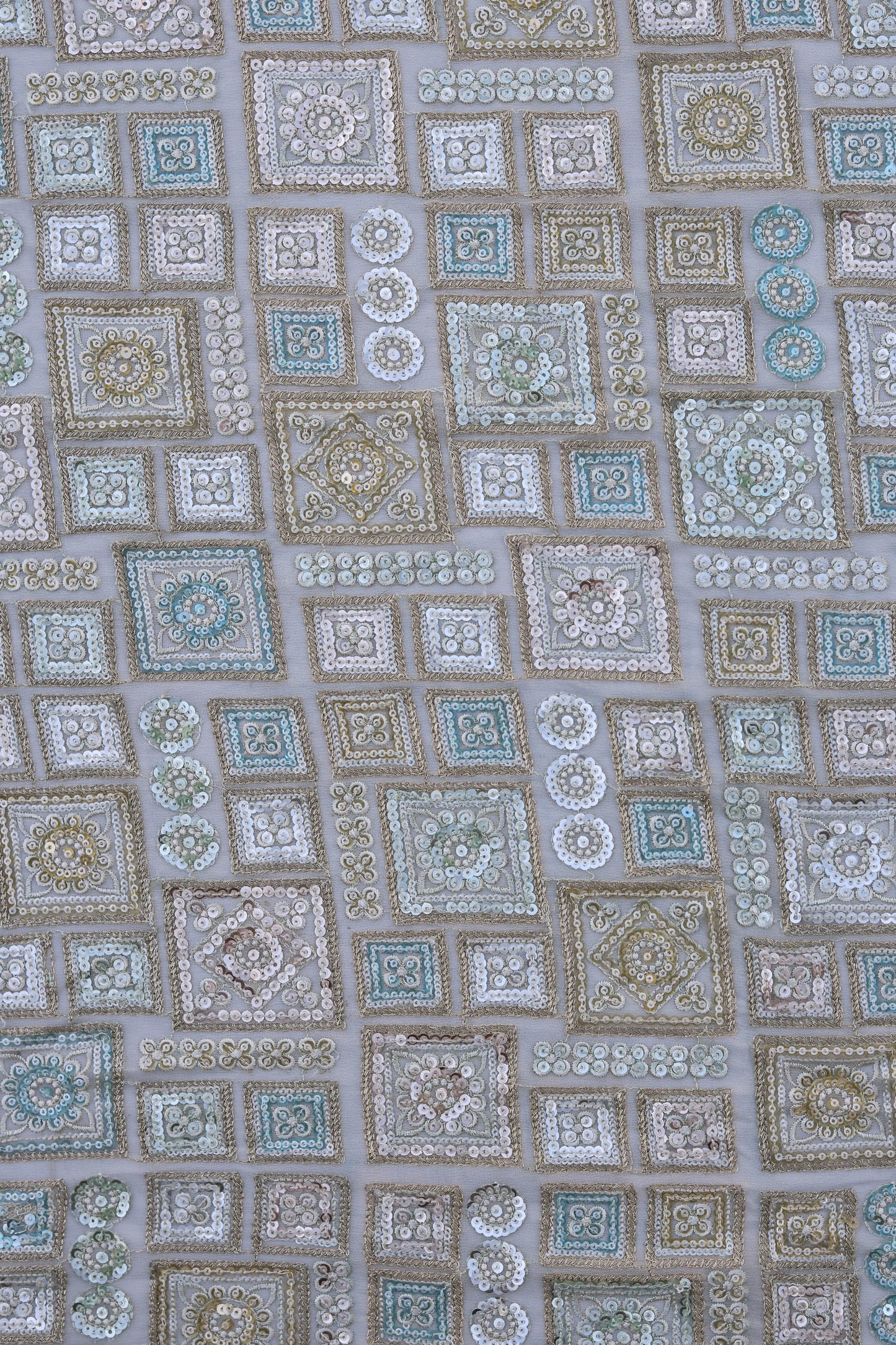 Pastel Multi-Color Square Embroidered Sequin Fabric