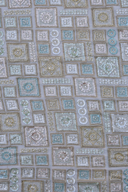 Pastel Multi-Color Square Embroidered Sequin Fabric