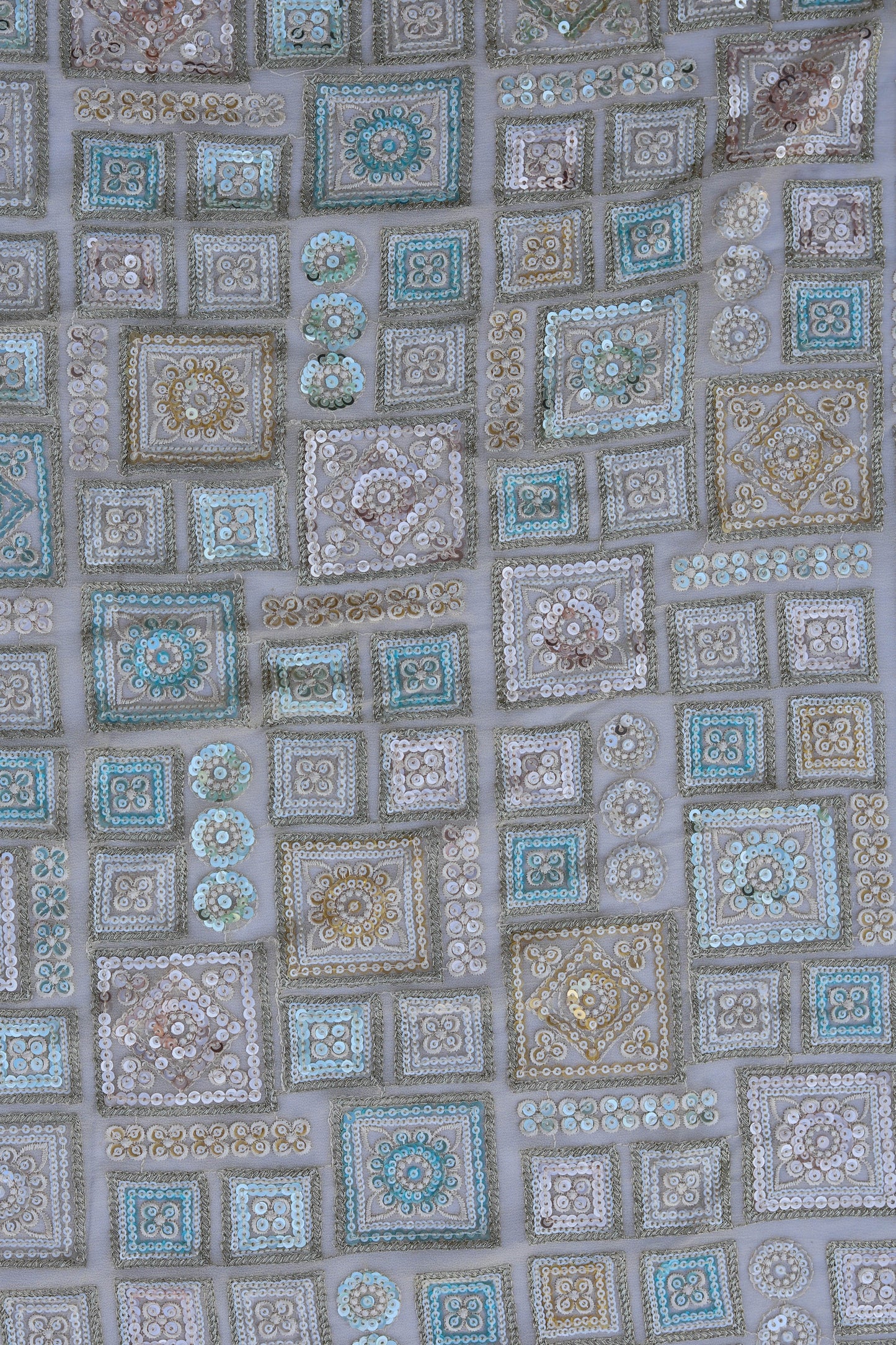 Pastel Multi-Color Square Embroidered Sequin Fabric