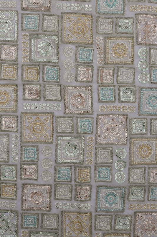 Pastel Multi-Color Square Embroidered Sequin Fabric