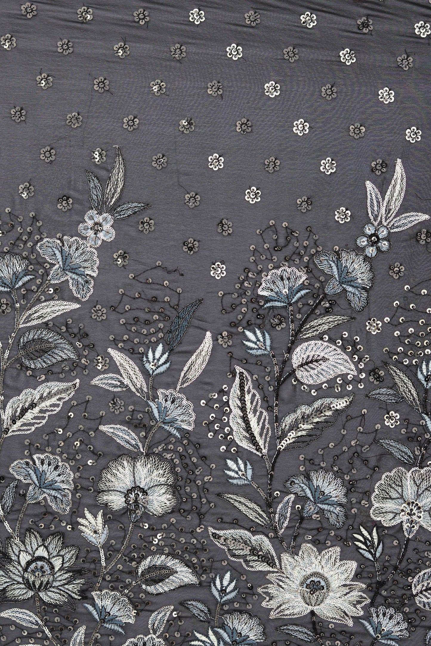 Plum Elegance Heavy Floral Sequin Embroidered Fabric