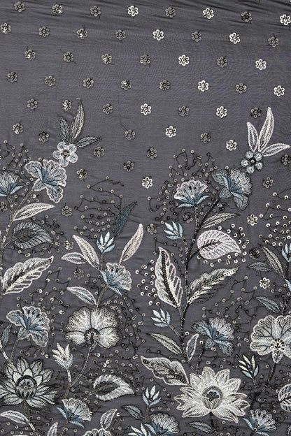 Plum Elegance Heavy Floral Sequin Embroidered Fabric