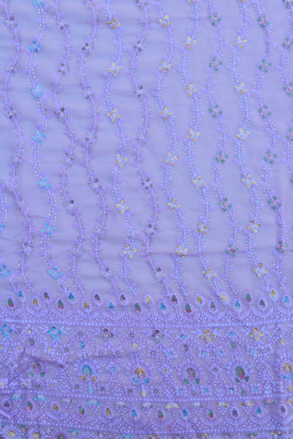 Vertical Floral Sequin Embroidered Fabric with Ornate Border