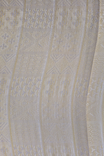 Pure Tanchoi Silk Brocade Fabric with Ethnic Geometric Weave