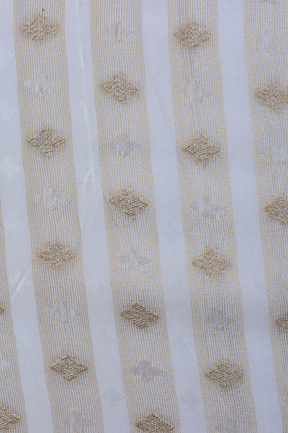 Pure Tissue Lining Butti Brocade Fabric with Golden Stripes and Delicate Diamond Patterns