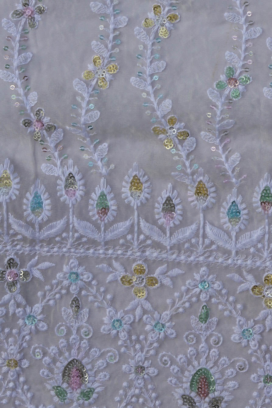 Vertical Floral Sequin Embroidered Fabric with Ornate Border