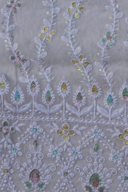 Vertical Floral Sequin Embroidered Fabric with Ornate Border