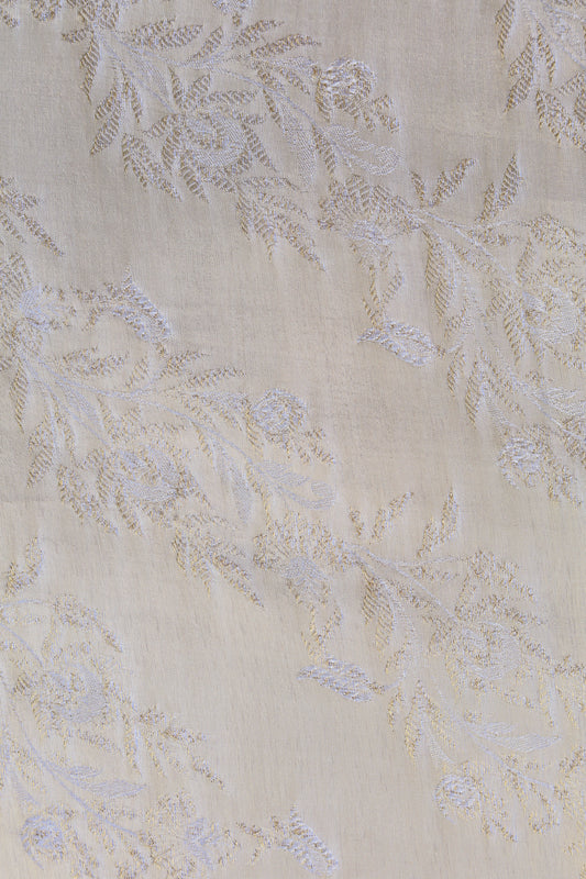 Golden Woven Pure Tanchoi Silk Floral Brocade Fabric
