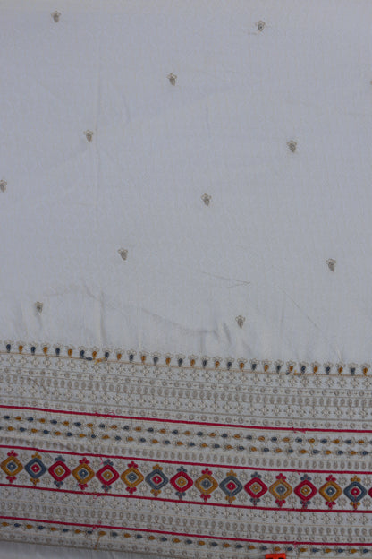 Pure Banarasi Tissue Brocade Fabric with Diamond Weave Mirror Embellishments and Embroidered Border