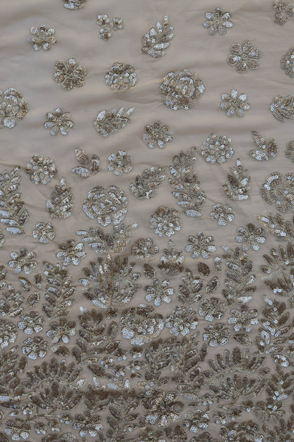 Silver Sequin Embroidered Nude Fabric