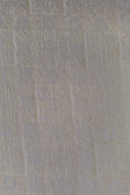 Pure Tanchoi Silk Brocade Fabric with Intricate Golden Floral Patterns