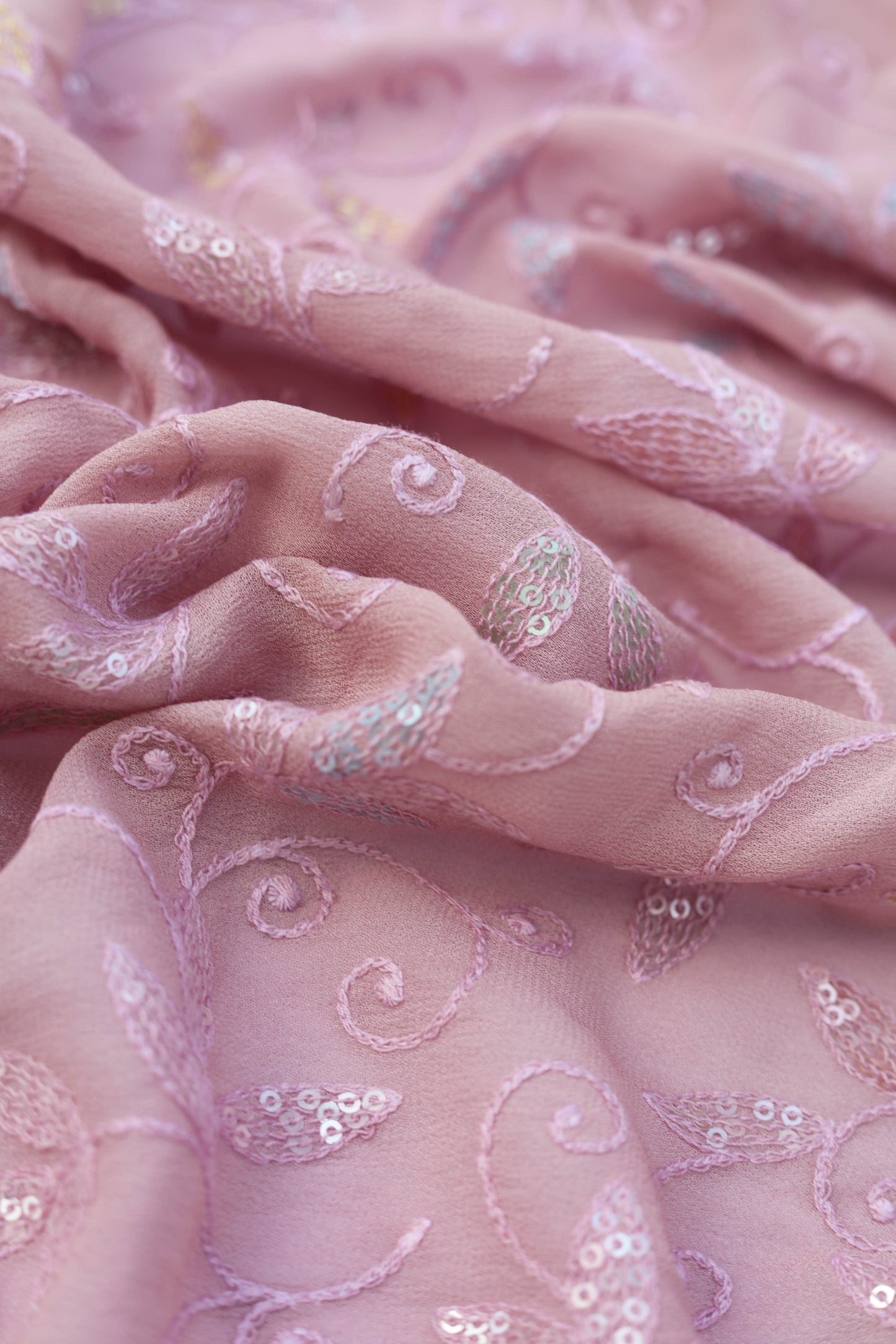 Embroidered Sequin Leafy Vine Design Fabric