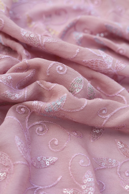 Embroidered Sequin Leafy Vine Design Fabric