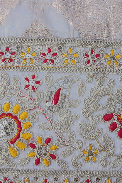 Banarasi Tissue Brocade Fabric with Floral Embroidery and Mirror Accents
