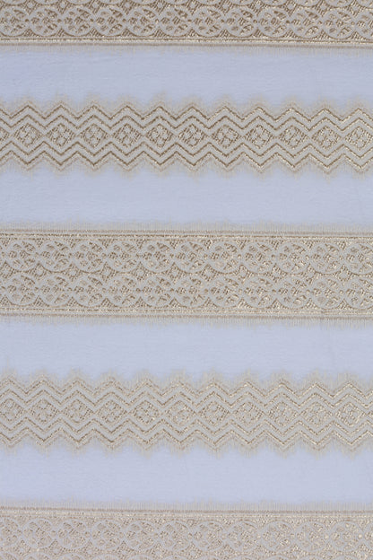 Striped Russian Silk Lehriya Brocade Fabric with Metallic Gold Detailing