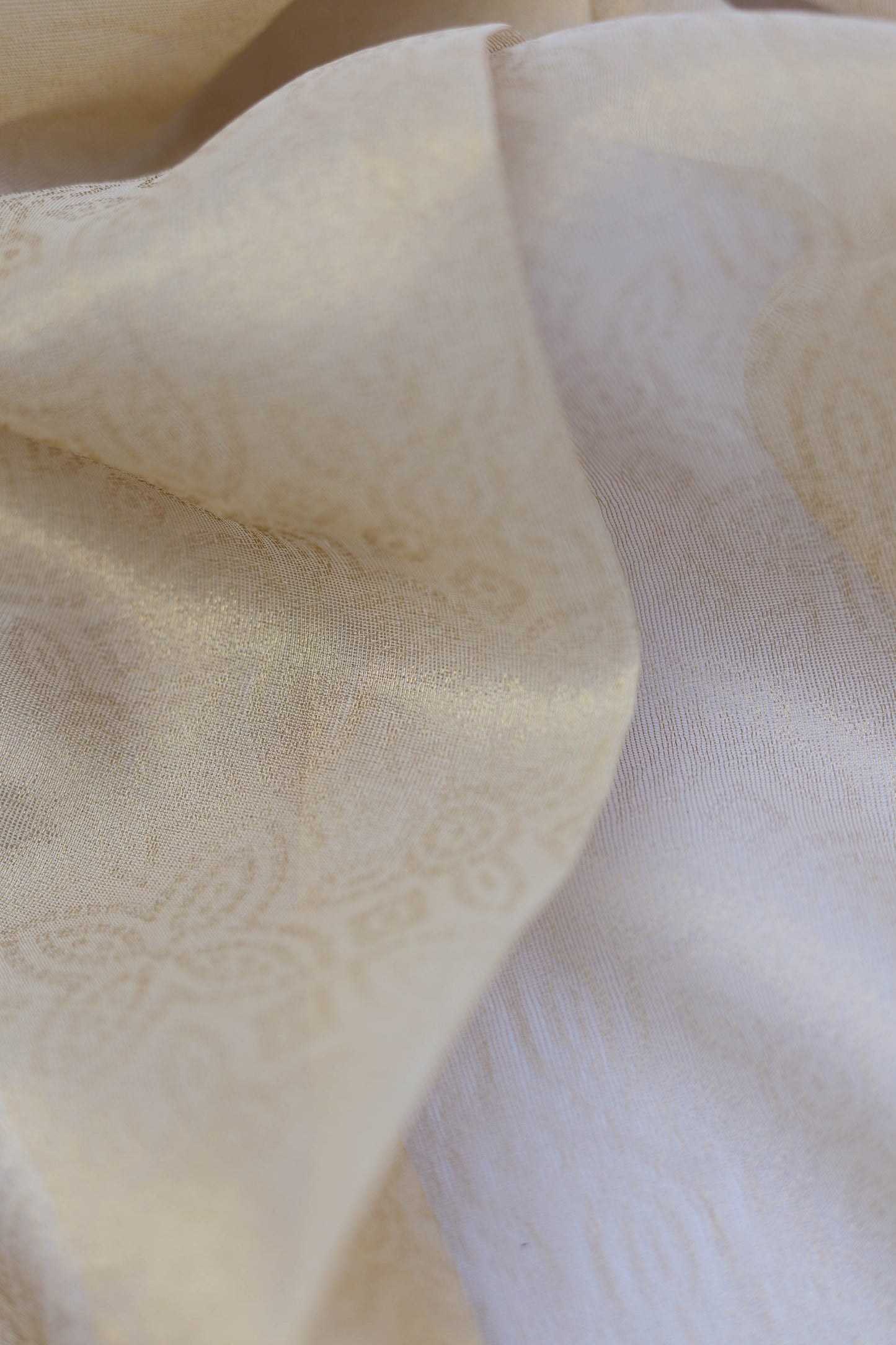 Pure Tissue Organza Floral Brocade Fabric with Self Pattern and Lustrous Sheen