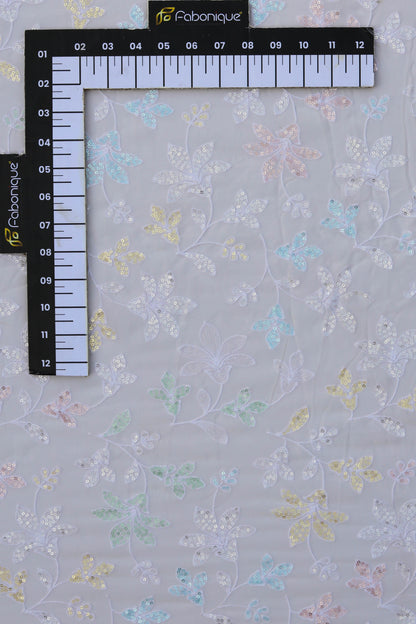 Pastel Floral Embroidered Sequin Fabric