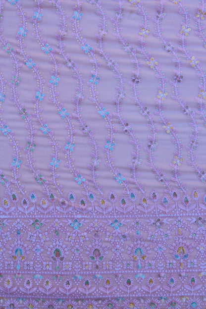 Vertical Floral Sequin Embroidered Fabric with Ornate Border