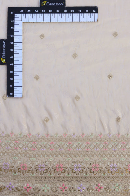 Banarasi Tissue Brocade Fabric with Floral Embroidery and Sequins