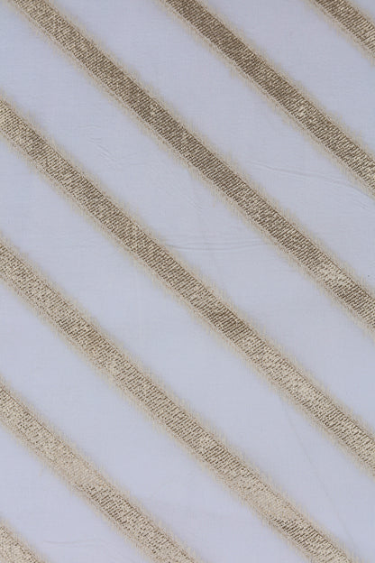 White Gold Striped Organza Fabric with Silk Sheen