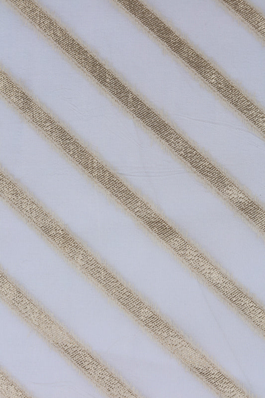 White Gold Striped Organza Fabric with Silk Sheen