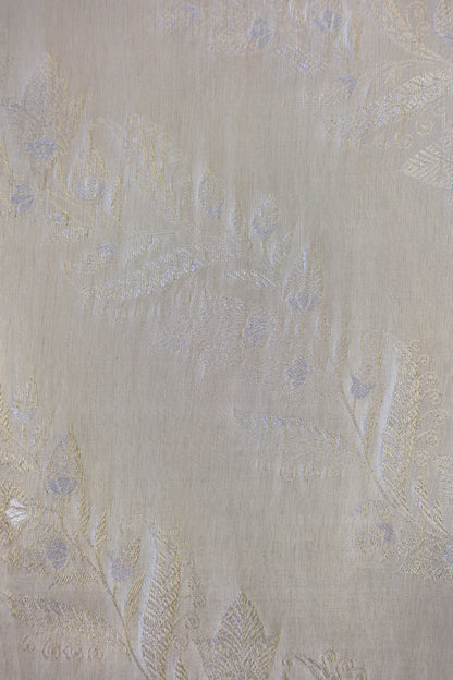 Golden Foil Embellished Pure Tanchoi Silk Fabric