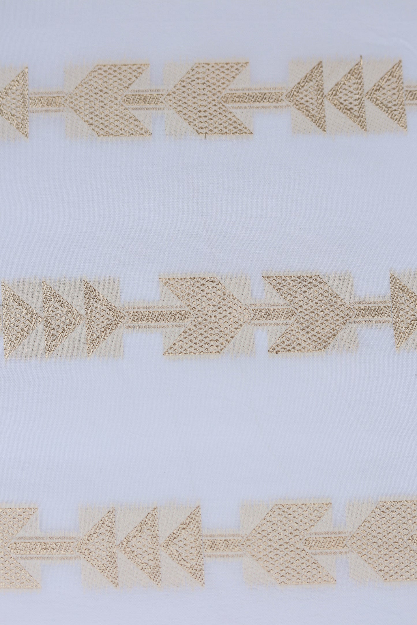 White Russian Silk Lehriya Fabric with Golden Arrow Motif