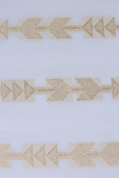 White Russian Silk Lehriya Fabric with Golden Arrow Motif