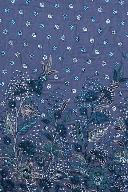 Plum Elegance Heavy Floral Sequin Embroidered Fabric