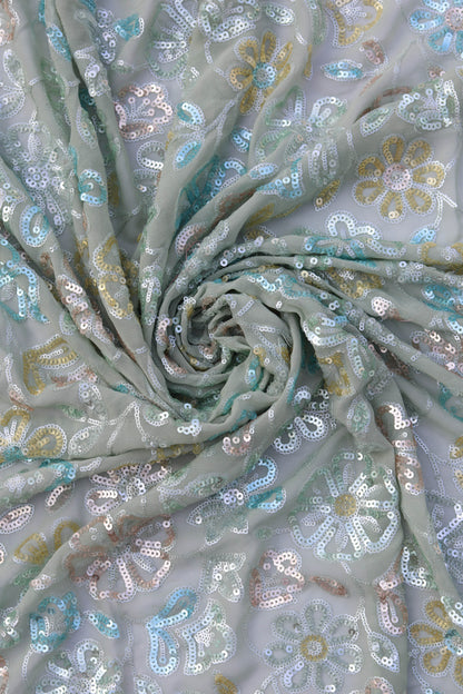 Multi-Tone Floral Embroidered Sequin Fabric