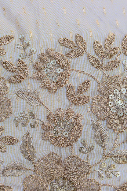 Banarasi Tissue Floral Embroidered Fabric with Sequins