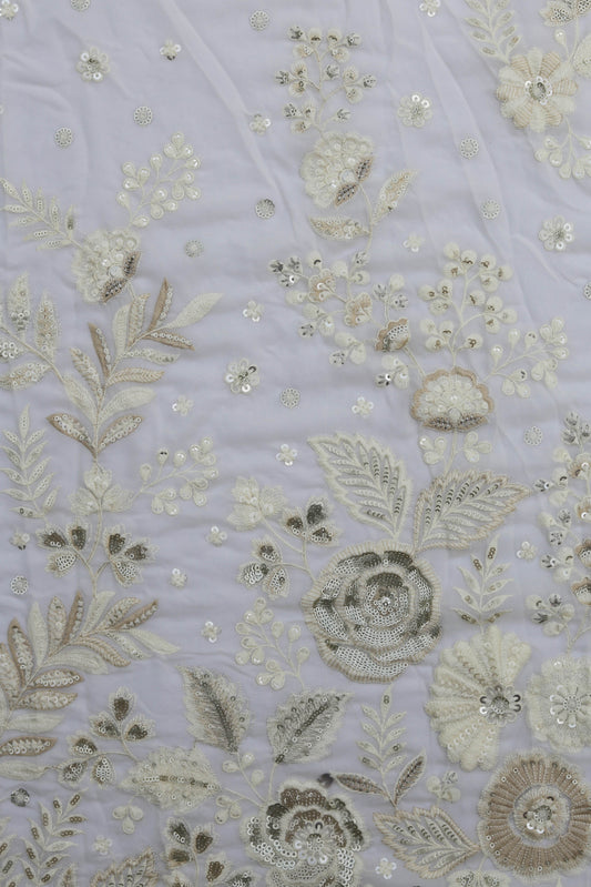 Dual Tone Floral Embroidered Fabric with Sequin Detailing