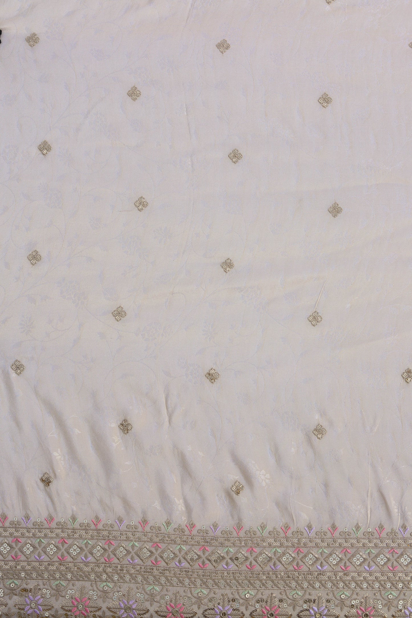 Banarasi Tissue Brocade Fabric with Floral Embroidery and Sequins